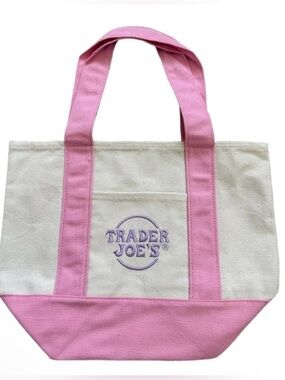 NEW, Trader Joe's Pastel Pink MINI Canvas Tote Bag Limited Edition Pastel PINK